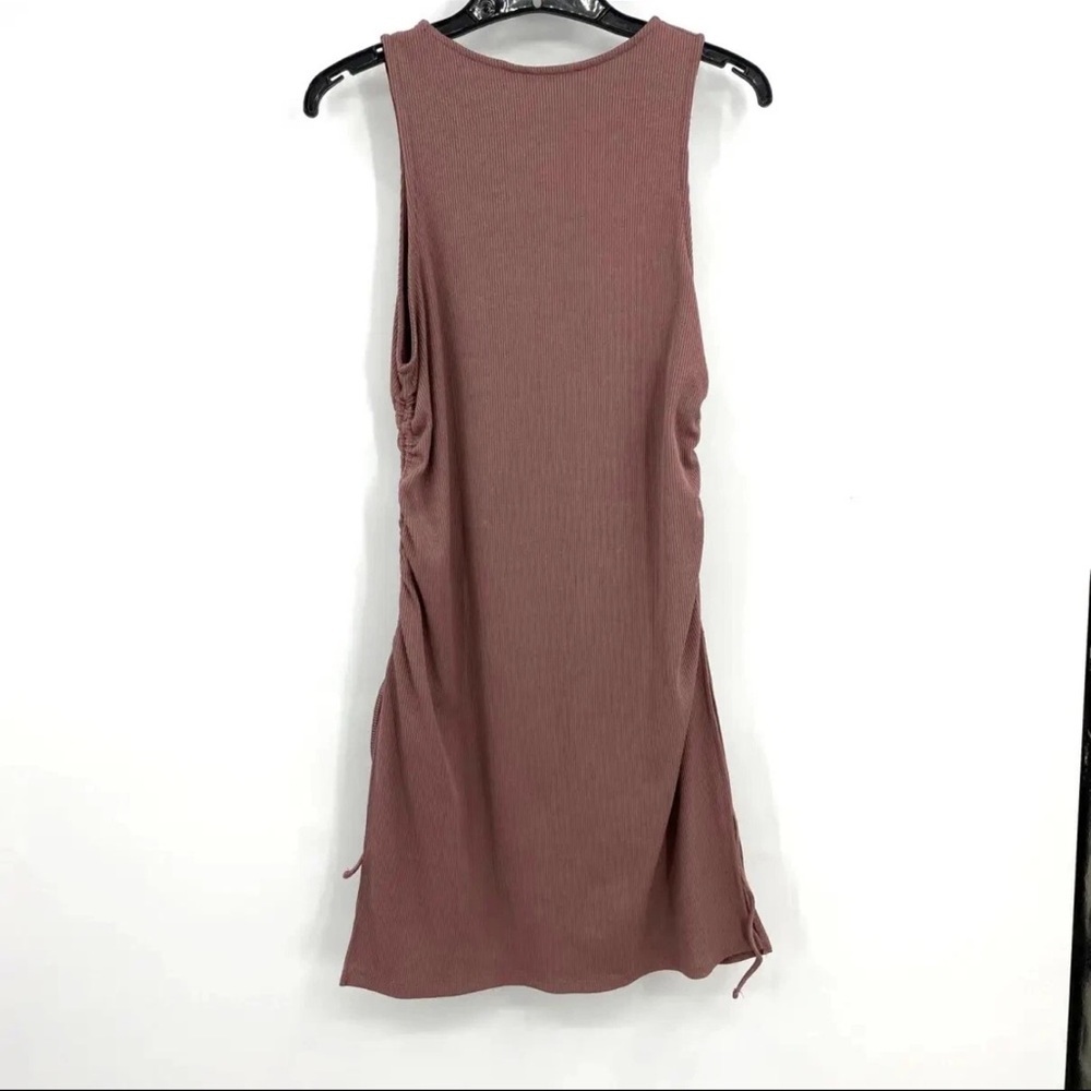 Zara Women’s Ribbed Rouched Bodycon Mini Mauve Dress - Picture 2 of 7